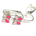 Clipoorbellen vlinder roze/lichtroze met glitter, knopje